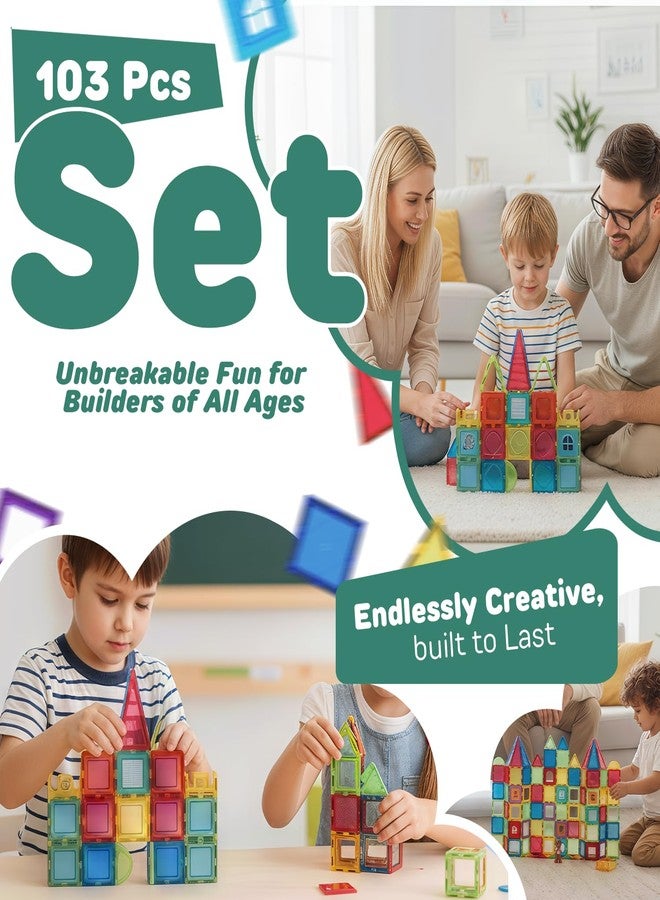 IMAGINATION 103 Piece Tiles Building Set for Kids Ages 3-8, STEM Educational Montessori Toy for Boys and Girls, Sensory Gift - Image 3